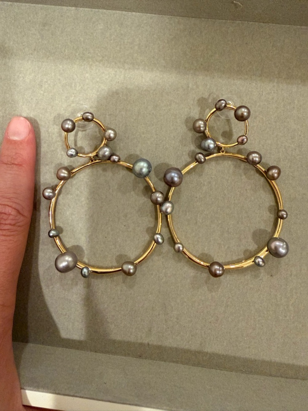 Mignonne Gavigan Gold Hoop Earrings with Gray Pearls